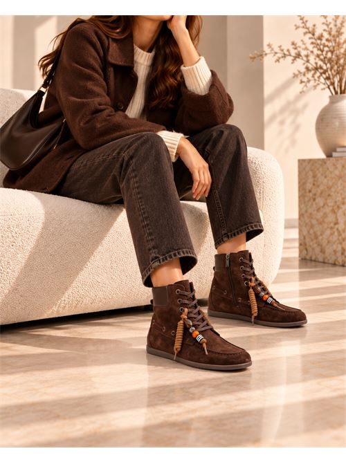 Polacchino stringato marrone scuro in suede stile barca IL LACCIO | 50080041SUEDEDARK BROWN